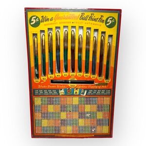 VTG 1940s Win a Guaranteed Ball Point Pen Punchboard Display Arnold USA Pens 5¢